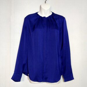 Hugo Boss Cobalt Blue Silk Long Sleeve Blouse Hidden Button Front Size 6